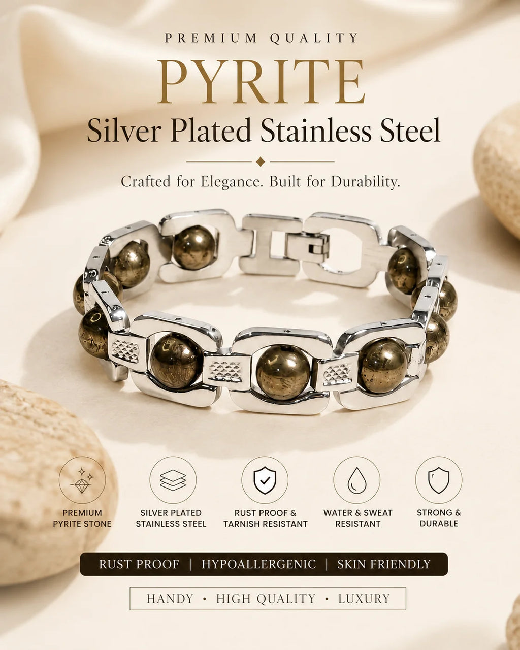 Silver Plated Pyrite Power Bracelet