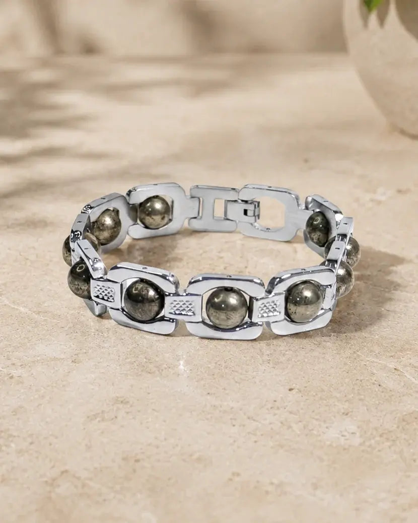 Silver Plated Pyrite Power Bracelet