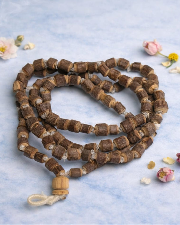 108 Beads Raw Tulsi Mala – Authentic Holy Basil Wooden Prayer Mala