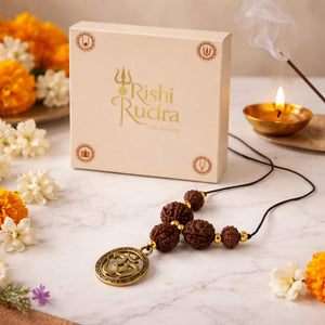 Shiv Raksha Kavach – 4 to 8 Mukhi Rudraksha Protection Mala with Om Locket | Blessed by Lord Shiva