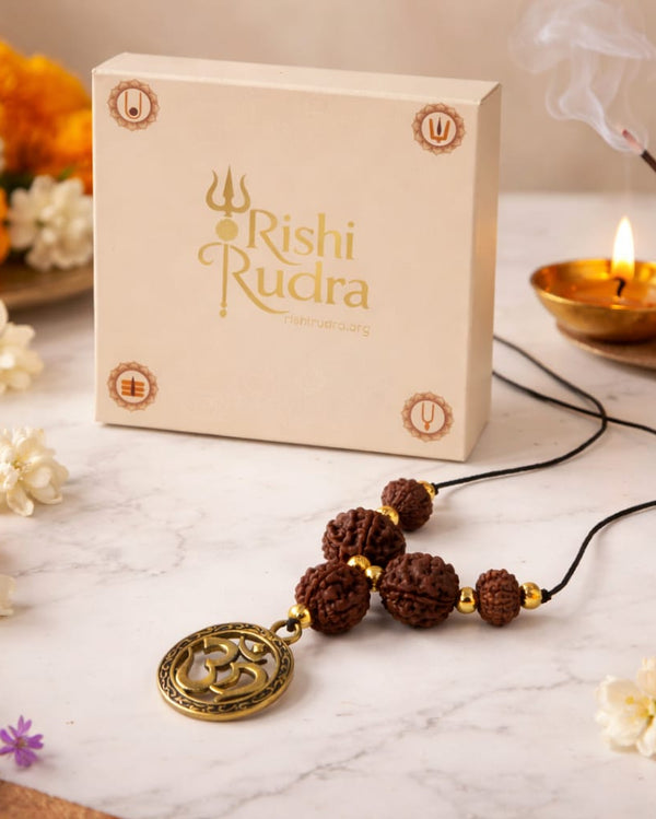 Shiv Raksha Kavach – 4 to 8 Mukhi Rudraksha Protection Mala with Om Locket | Blessed by Lord Shiva