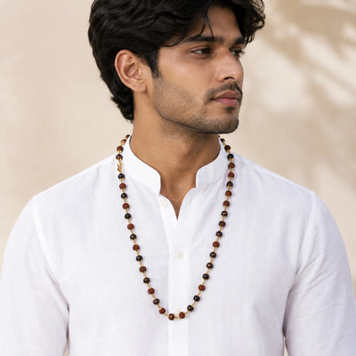 Rudraksha Karungali Mala Golden Cap | Spiritual Protection Beads Necklace