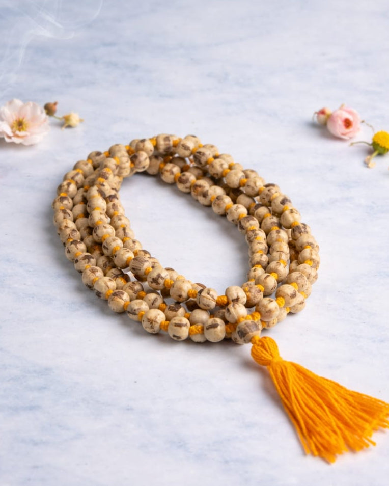 7mm Tulshi Mala – Original Holy Basil Wooden Jaap Beads with Yellow Tassel