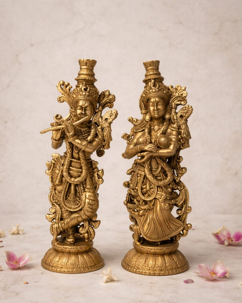 Decorative Brass Radha Krishna Statue – Divine Love Symbol Idol(Height: 12 cm | Breadth: 8 cm)