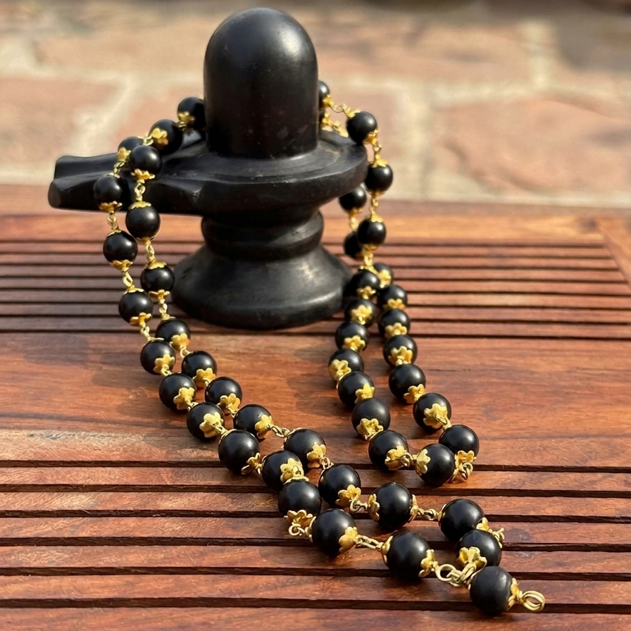 Karungali Golden Cap Mala – Premium Ebony Wood Spiritual Necklace