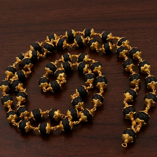 Karungali Golden Cap Mala – Premium Ebony Wood Spiritual Necklace