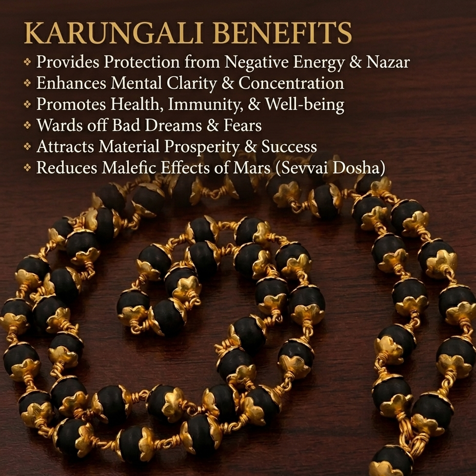 Karungali Golden Cap Mala – Premium Ebony Wood Spiritual Necklace
