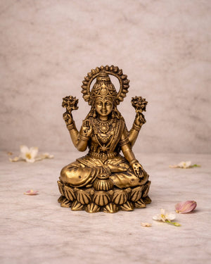 Mini Brass Maa Lakshmi Murti – Sacred Prosperity Idol (Size: 2.5 inch height × 1.5 inch width)