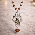 Premium Rudraksha Mala Necklace with Shiva Trishul & German Silver Caps | Spiritual Jewelry