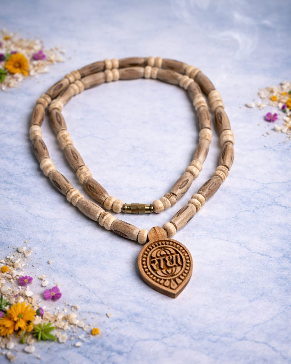 Premium Tulsi Mala with Radha Wood Locket – Holy Basil Devotional Necklace