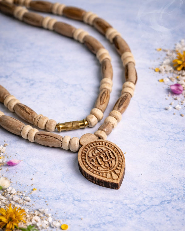 Premium Tulsi Mala with Radha Wood Locket – Holy Basil Devotional Necklace