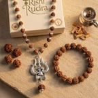 Sacred Protection Combo – 5 Mukhi Bracelet + Trishul Rudraksha Mala