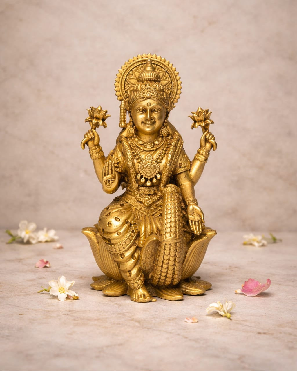 Brass Goddess Lakshmi Murti – Sacred Wealth Idol(Size: 10.5 cm height × 6 cm width)