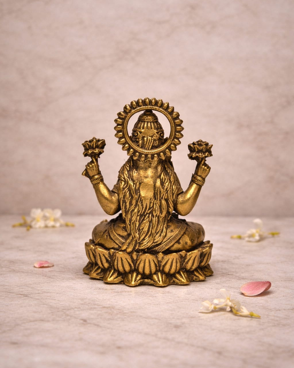 Mini Brass Maa Lakshmi Murti – Sacred Prosperity Idol (Size: 2.5 inch height × 1.5 inch width)