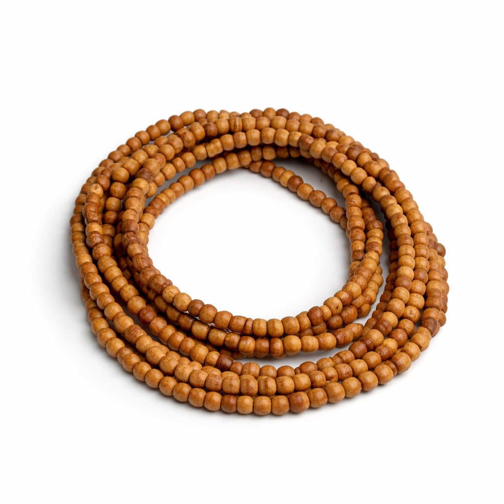 Three Round Chandan Kanthi Mala | Natural Sandalwood Beads | Traditional Spiritual Necklace