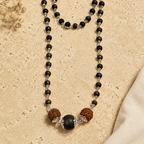 Silver Cap Karungali Mala with karungali Bead & 5 Mukhi Rudraksha