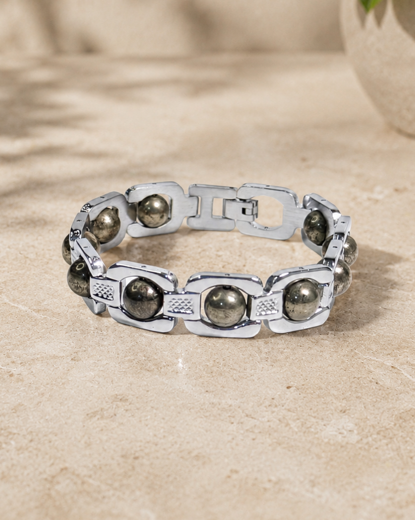 Silver Plated Pyrite Power Bracelet
