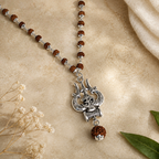 Premium Rudraksha Mala Necklace with Shiva Trishul & German Silver Caps | Spiritual Jewelry