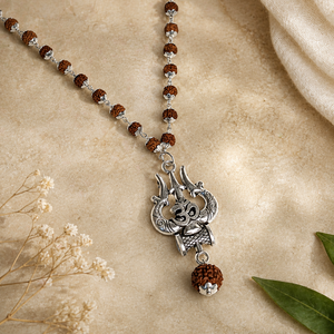 Premium Rudraksha Mala Necklace with Shiva Trishul & German Silver Caps | Spiritual Jewelry