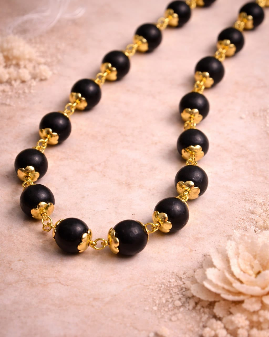 Karungali Golden Cap Mala – Premium Ebony Wood Spiritual Necklace