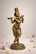 Premium Brass Krishna Murti with Flute – Elegant Standing Lord Krishna Statue Height: 16.5 cm | Breadth: 6.5 cm)