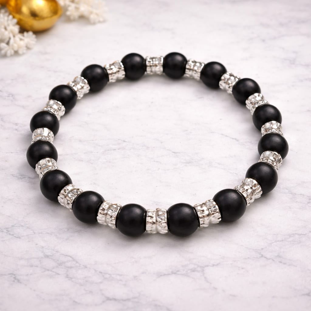 Karungali Bead Bracelet with Silver Caps