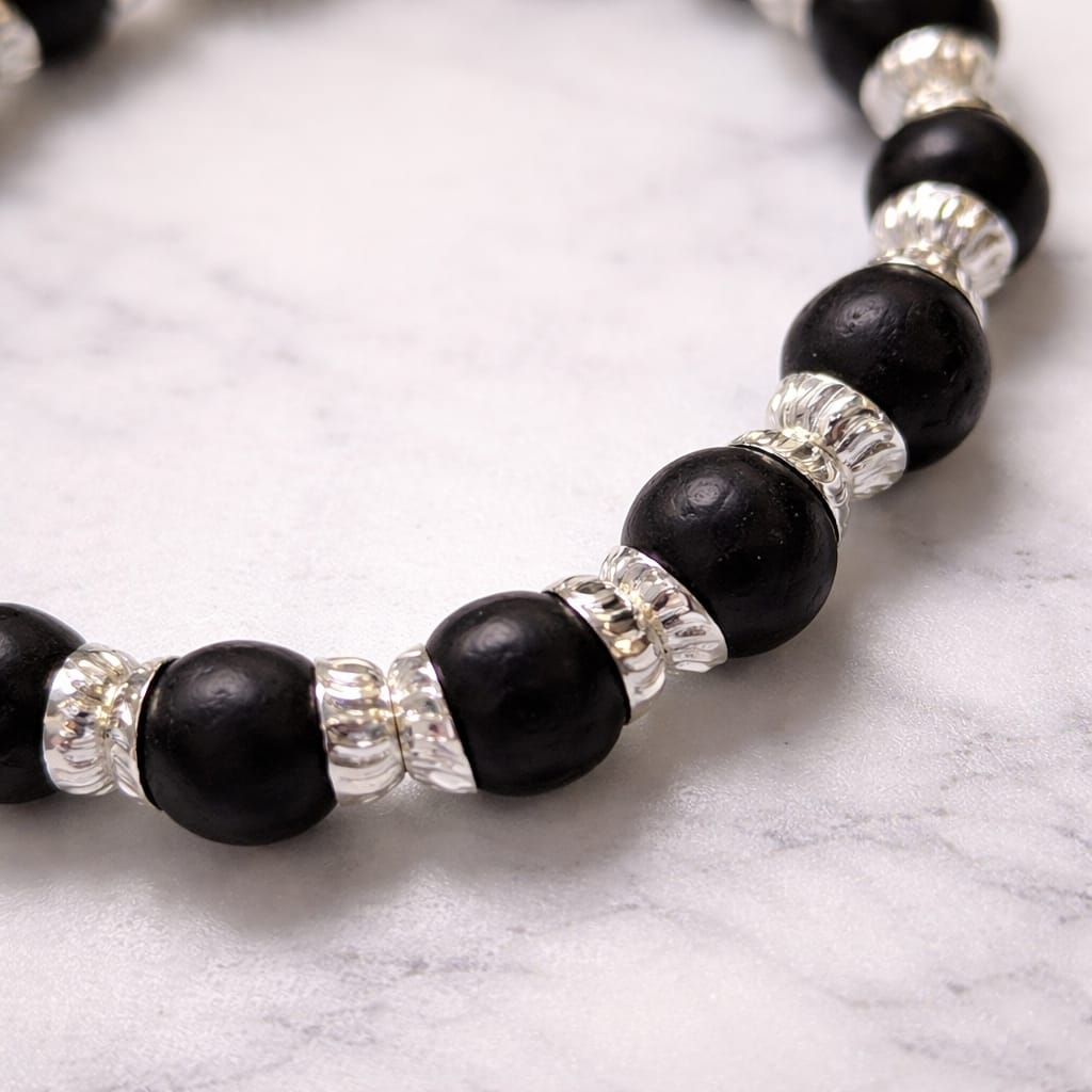 Karungali Bead Bracelet with Silver Caps