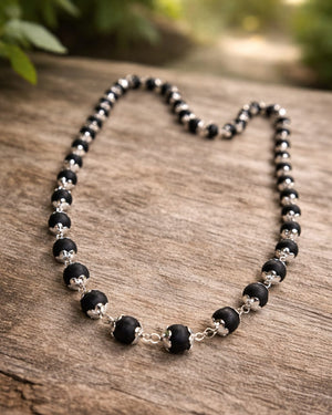 Karungali Silver Cap Mala Necklace | Natural Ebony Wood Spiritual Beads