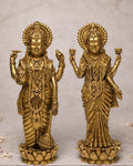 Antique Finish Lakshmi Narayan Brass Idol Pair Auspicious Home Temple Murti (Size: 11.5 cm height × 9 cm width)