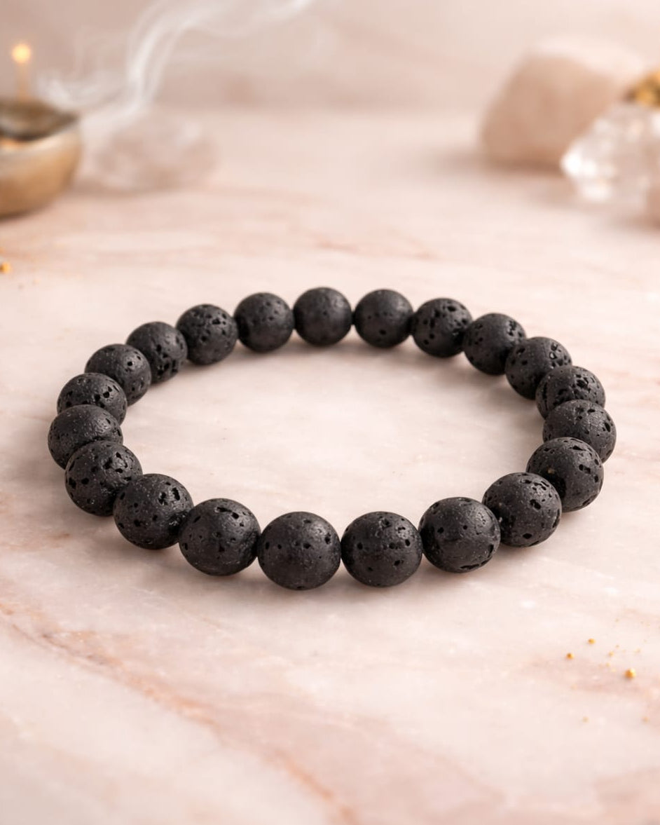 Natural Black Lava Stone Bead Bracelet