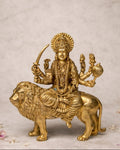 Antique Finish Brass Maa Durga Statue – Lion Ride Goddess Idol (Height: 4 inch | Breadth: 3 inch)