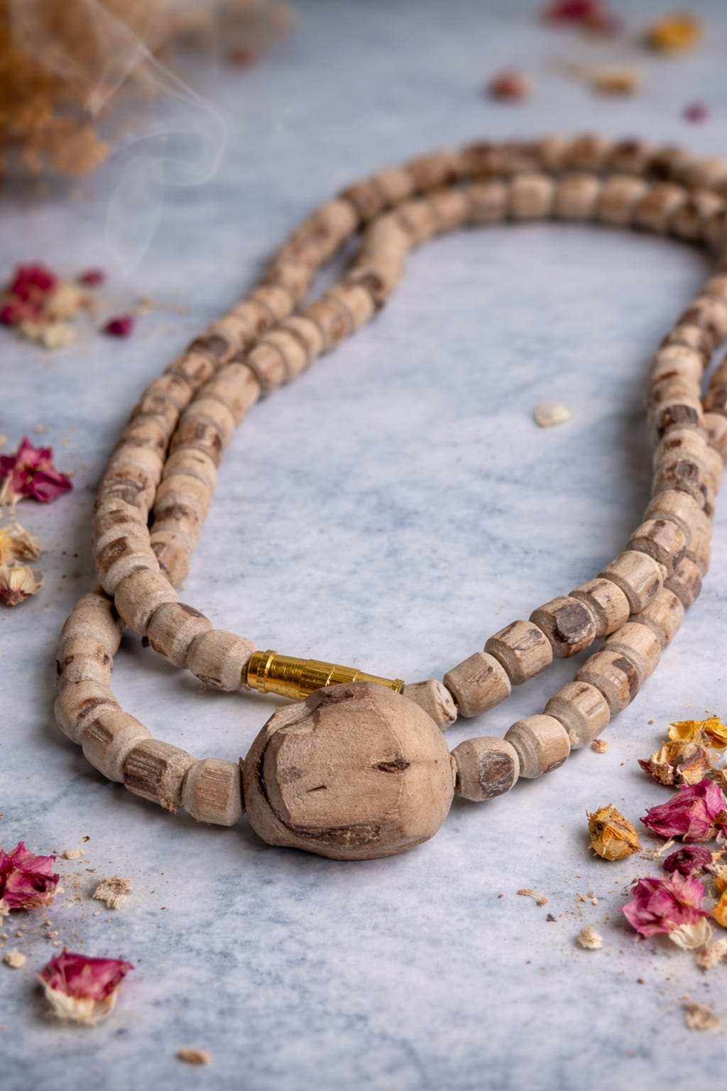 Natural Tulshi Mala with Raw Tulsi Bead Locket – Sacred Holy Basil Necklace