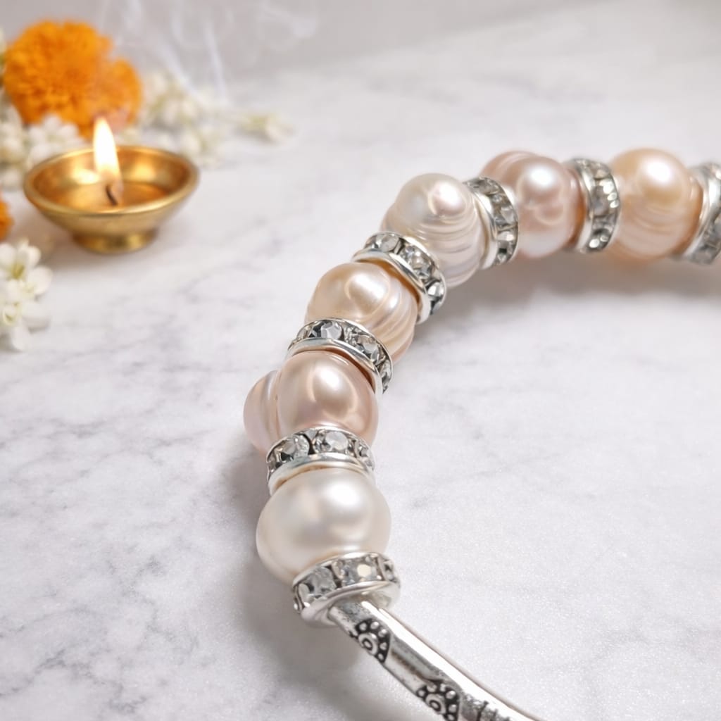 Real Pearl German Silver Bracelet with Heart Charm | Elegant Spiritual Jewelry