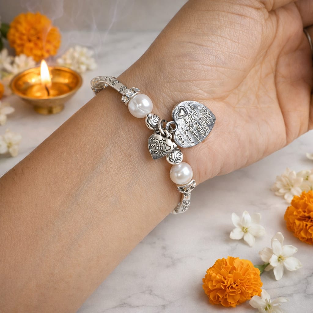 Real Pearl German Silver Bracelet with Heart Charm | Elegant Spiritual Jewelry