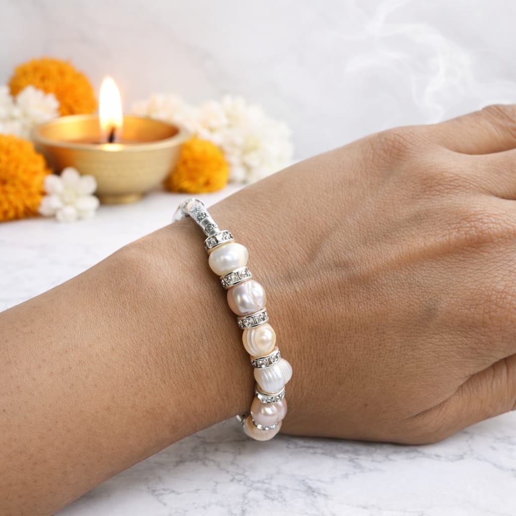 Real Pearl German Silver Bracelet with Heart Charm | Elegant Spiritual Jewelry