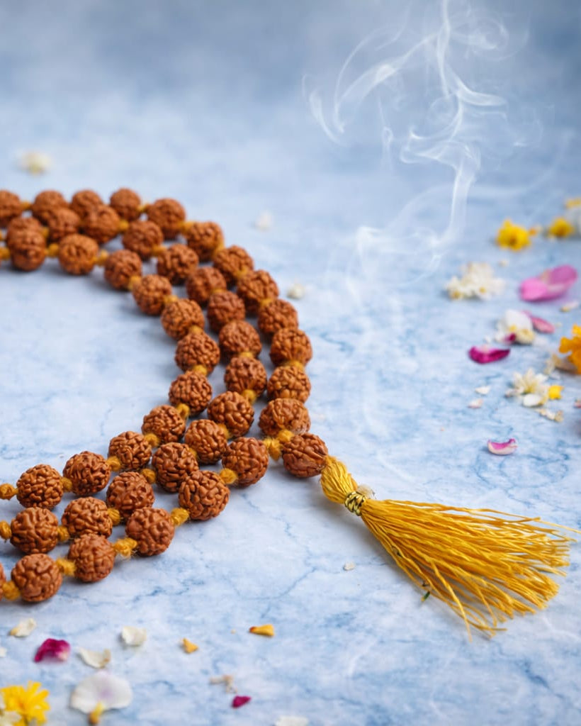 Traditional Rudraksha Mala with Tassel – Meditation & Puja Beads